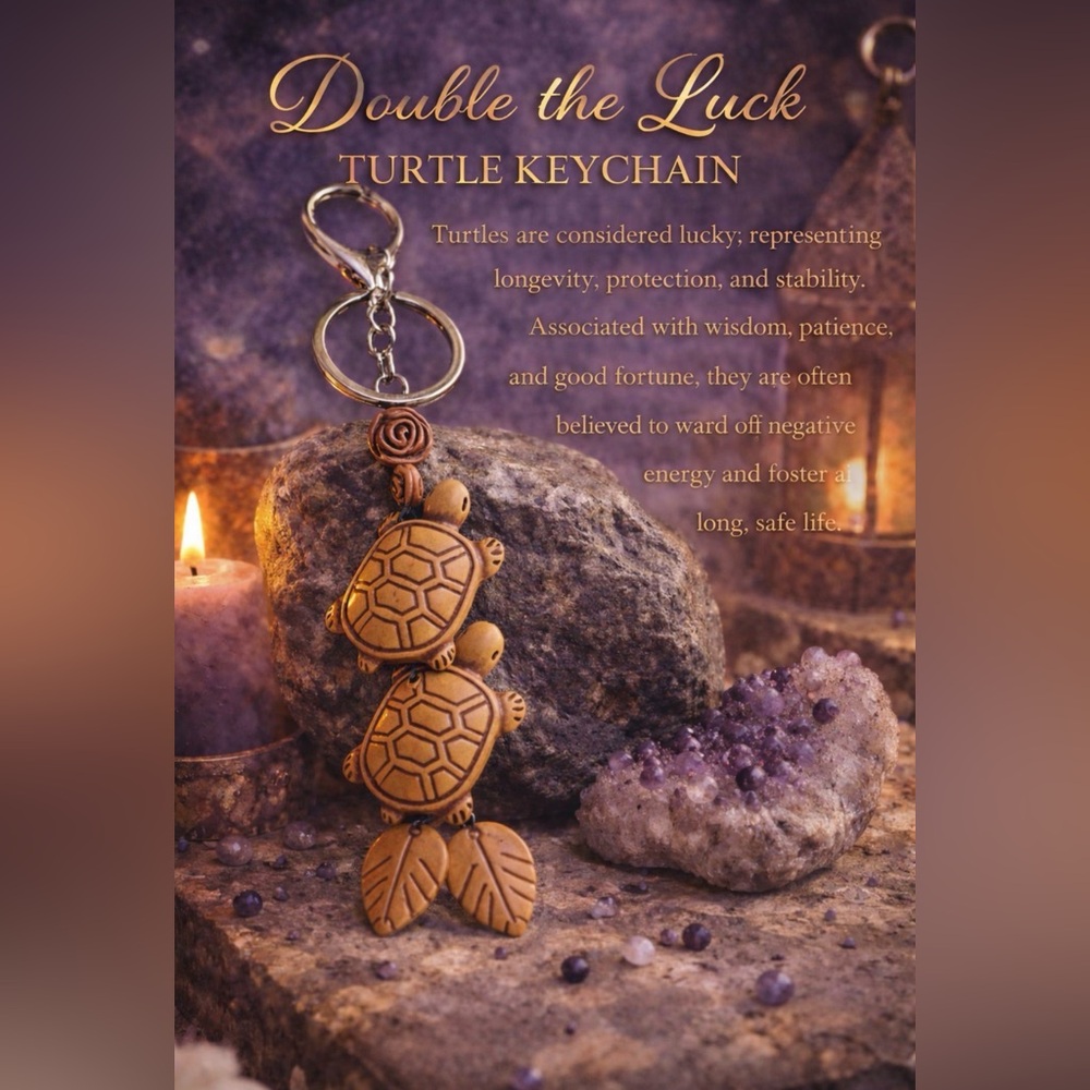 Turtle Keychain - Brown Double Turtle Charm